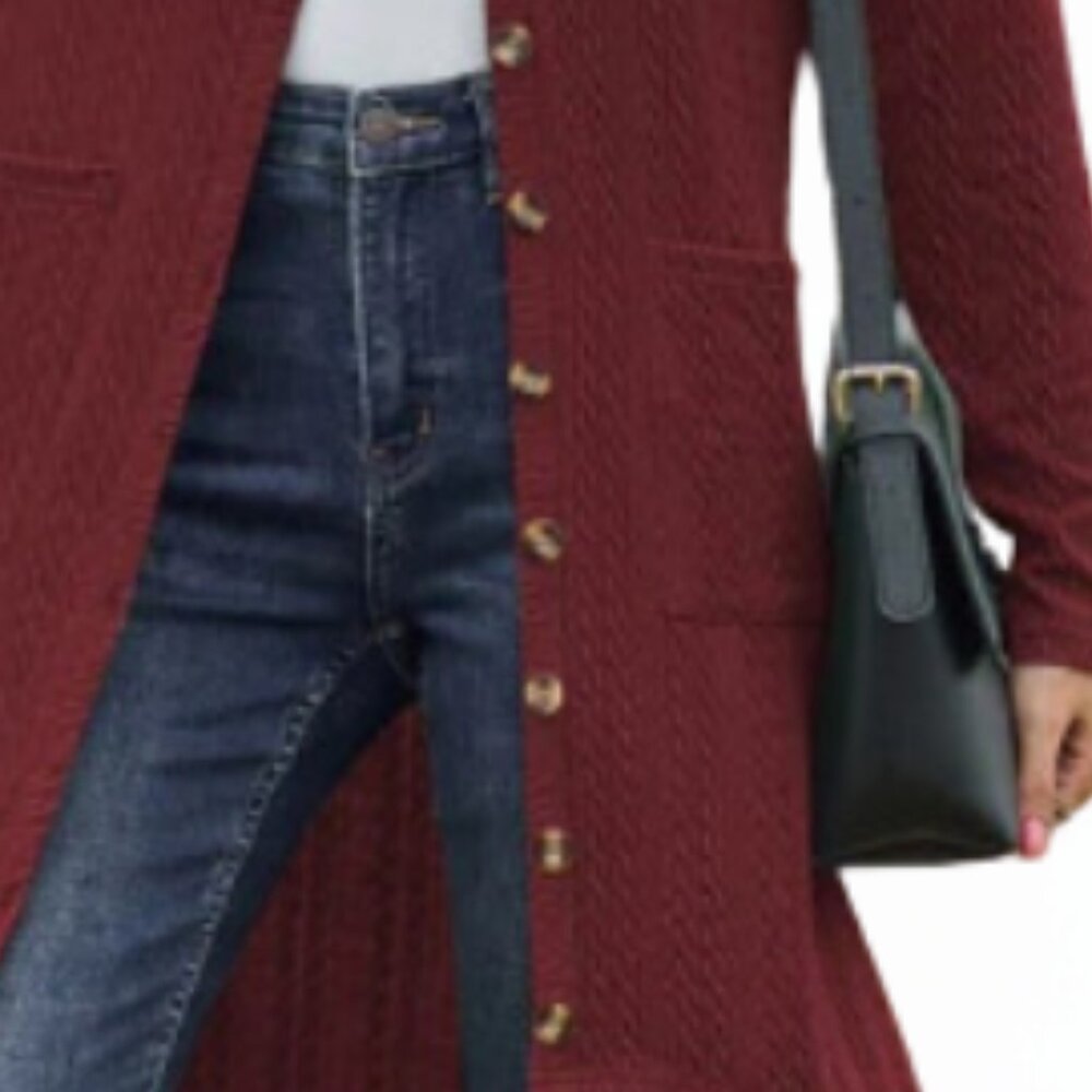 V-Neck Long Sleeve Cardigan with Pocket - Picture 4 of 5
